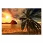 Preview: Palme wiegt sich am Strand im Wind, Sonne versinkt glutrot im Meer, kleine Insel am Horizont sichtbar. Preview: Palme wiegt sich am Strand im Wind, Sonne versinkt glutrot im Meer, kleine Insel am Horizont sichtbar.