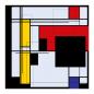 Preview: Abstraktes Kunstwerk: Geometrische Formen (Rot, Gelb, Blau, Schwarz).