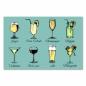 Preview: Acht alkoholische Getränke illustriert, von Bier über Cocktails bis Wein, in bunten Farben.