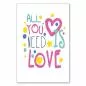 Preview: "All you need is love" - Handschrift, bunte Herzen & Punkte. Preview: "All you need is love" - Handschrift, bunte Herzen & Punkte.