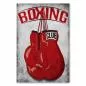 Preview: Zwei rote Boxhandschuhe hängen an einem Nagel. Grauer Hintergrund im Vintage-Stil, "Boxing Club"-Schriftzug. Preview: Zwei rote Boxhandschuhe hängen an einem Nagel. Grauer Hintergrund im Vintage-Stil, "Boxing Club"-Schriftzug.