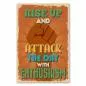 Preview: Orangefarbenes Vintage Poster mit Faust: "Rise Up and Attack the Day with Enthusiasm ". Preview: Orangefarbenes Vintage Poster mit Faust: "Rise Up and Attack the Day with Enthusiasm ".