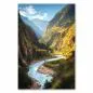 Preview: Türkisblauer Fluss durch Berglandschaft, Sonne, warme Farben. Preview: Türkisblauer Fluss durch Berglandschaft, Sonne, warme Farben.
