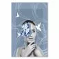 Preview: Frau, Auge mit Collage aus blauen Blumen & Vögeln, abstrakte Linien.
