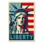 Preview: Retro-Poster zeigt die Freiheitsstatue vor der amerikanischen Flagge, Symbol für Freiheit und Demokratie. Preview: Retro-Poster zeigt die Freiheitsstatue vor der amerikanischen Flagge, Symbol für Freiheit und Demokratie.