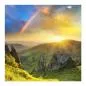 Preview: Panorama: Gebirgslandschaft, bunter Regenbogen am Horizont, Sonnenlicht. Preview: Panorama: Gebirgslandschaft, bunter Regenbogen am Horizont, Sonnenlicht.