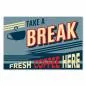 Preview: Ein Retro-Poster mit Kaffeetasse lädt zu einer wohlverdienten Pause ein - "Take a Break" & "Fresh Coffee Here". Preview: Ein Retro-Poster mit Kaffeetasse lädt zu einer wohlverdienten Pause ein - "Take a Break" & "Fresh Coffee Here".