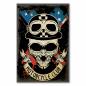Preview: Ein Totenkopf mit Motorradhelm und Schutzbrille vor einer US-Flagge.