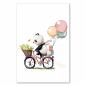 Preview: Panda, Schal, Geschenke im Fahrradkorb, fährt fröhlich, bunte Ballons.