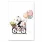 Preview: Panda, Schal, Geschenke im Fahrradkorb, fährt fröhlich, bunte Ballons. Preview: Panda, Schal, Geschenke im Fahrradkorb, fährt fröhlich, bunte Ballons.