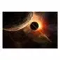 Preview: Planet mit Ringen wird von der aufgehenden Sonne in warmes Licht getaucht, im Hintergrund funkeln viele Sterne. Preview: Planet mit Ringen wird von der aufgehenden Sonne in warmes Licht getaucht, im Hintergrund funkeln viele Sterne.