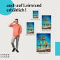 Preview: Papageien am Traumstrand: Leinwandbild. Farbenfrohe Vögel, Palmen, Meer. Wähle deine Größe!