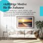 Preview: Leinwandbild "Strand": Sonnenuntergang, Holzpfähle - warmes Licht & Schatten.