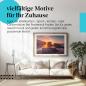 Preview: Leinwandbild "Sonnenaufgang am Strand": Felsen, Wellen, orangefarbenes Licht - atemberaubend!