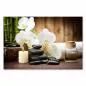 Preview: Öl, brennende Kerze, Steine, Orchideen, Handtuch, Bambusmatte - Wellness. Preview: Öl, brennende Kerze, Steine, Orchideen, Handtuch, Bambusmatte - Wellness.