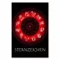 Preview: Die zwölf Sternzeichen in einem Kreis auf schwarzem Hintergrund. Rote Symbole, leuchtende Optik.