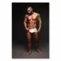 Preview: Mann mit Tattoos, weiße Unterhose, schwarzer Hintergrund, muskulöser Körper. Preview: Mann mit Tattoos, weiße Unterhose, schwarzer Hintergrund, muskulöser Körper.