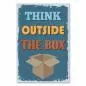 Preview: Blaues Vintage Poster mit Karton: "Think Outside the Box". Preview: Blaues Vintage Poster mit Karton: "Think Outside the Box".