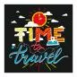 Preview: Schriftzug "Time to Travel" mit Sonne, Uhr, Wolken & Landkarte. Preview: Schriftzug "Time to Travel" mit Sonne, Uhr, Wolken & Landkarte.
