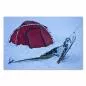 Preview: Rotes Zelt in schneebedeckter Landschaft, daneben Schneeschuhe und Wanderstöcke bereit zum Abenteuer. Preview: Rotes Zelt in schneebedeckter Landschaft, daneben Schneeschuhe und Wanderstöcke bereit zum Abenteuer.