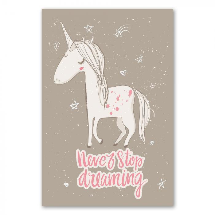 Verträumtes Einhorn, "Never stop dreaming" - inspirierend.