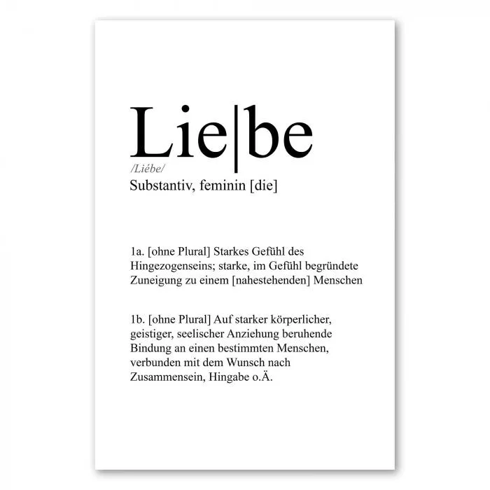 Definition "Liebe": Starkes Gefühl der Hingezogenheit & Bindung zu Mensch.