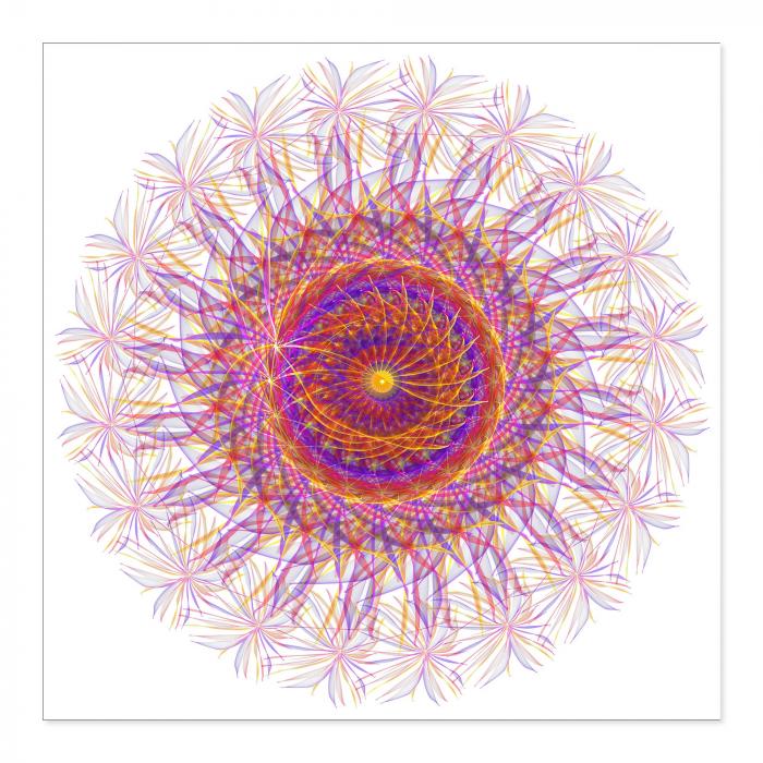 Farbenfrohe Mandala-Grafik mit komplexen Mustern & Farbverläufen.