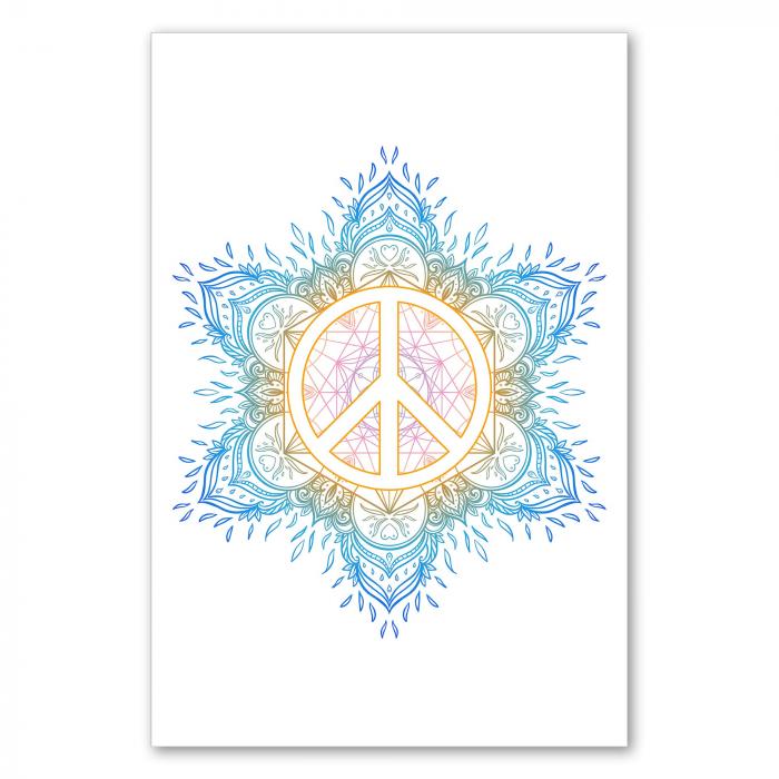 Buntes Mandala mit floralen Ornamenten & Peace-Zeichen - Symbol für Frieden & Harmonie.