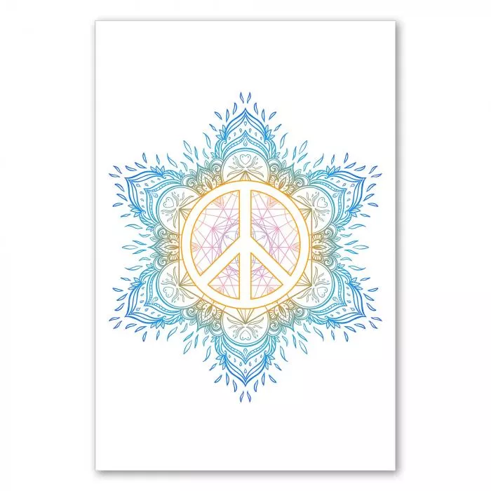 Buntes Mandala mit floralen Ornamenten & Peace-Zeichen - Symbol für Frieden & Harmonie.