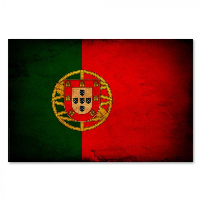 Portugiesische Flagge im Vintage-Stil: Das Wappen mit den sieben Türmen symbolisiert die Eroberungen Alfons III.