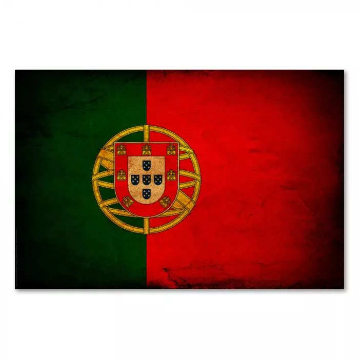 Portugiesische Flagge im Vintage-Stil: Das Wappen mit den sieben Türmen symbolisiert die Eroberungen Alfons III.