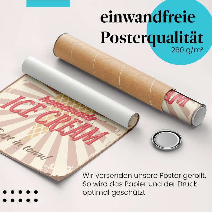 Gerolltes Poster "Hausgemachtes Eis", Vintage.