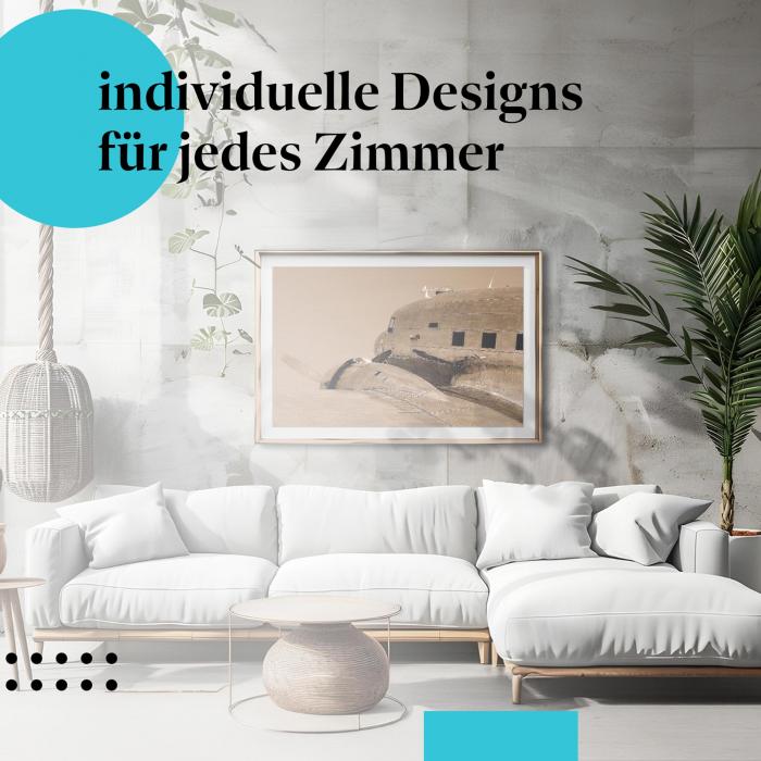 Schlafzimmer Deko: Modernes Schlafzimmer mit "Flugzeug Oldtimer" Poster. Wanddeko für Flugzeugliebhaber.