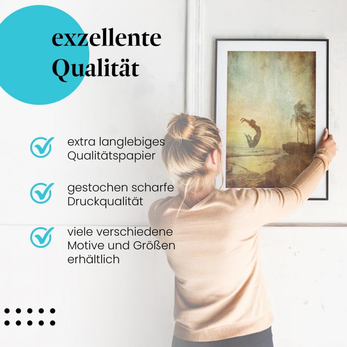 Preview: Sprung in die Freiheit: Vintage-Strand & Sonnenuntergang | Postereck 0471