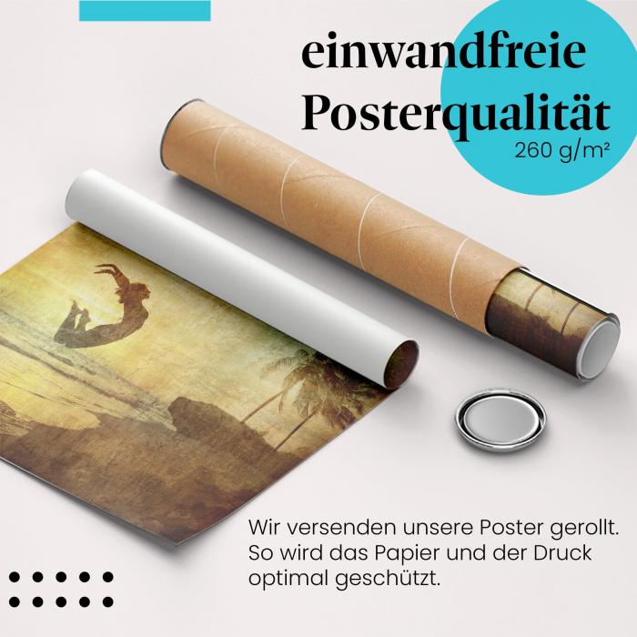 Preview: Sprung in die Freiheit: Vintage-Strand & Sonnenuntergang | Postereck 0471