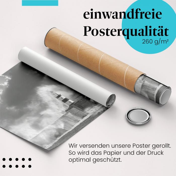 Preview: Leuchtturm im Sturm: Schwarz-Weiß & Dramatik | Postereck 0452