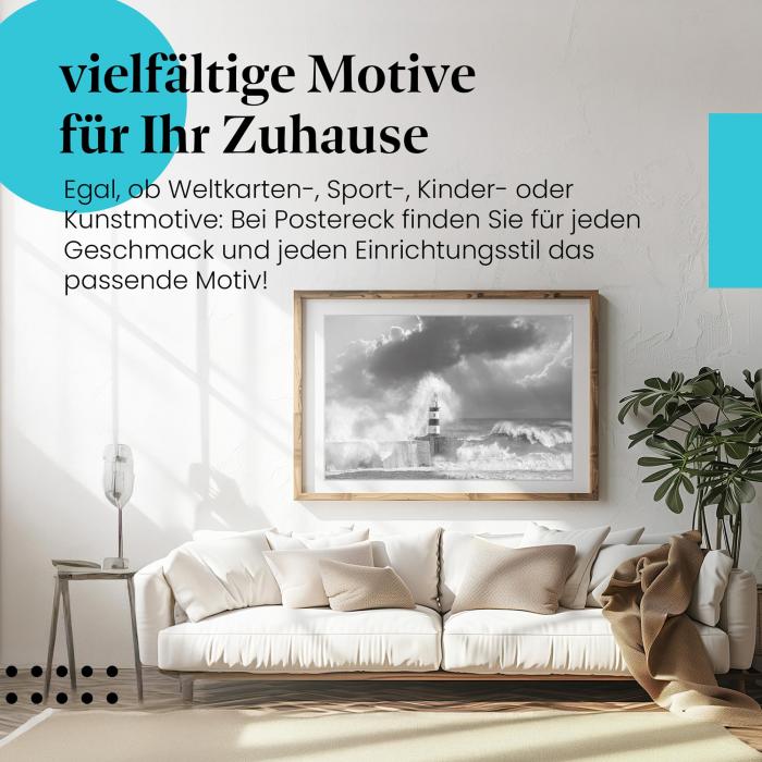 Preview: Leuchtturm im Sturm: Schwarz-Weiß & Dramatik | Postereck 0452