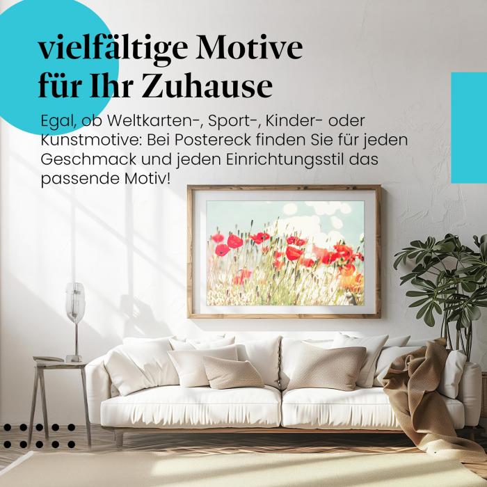 Leinwandbild "Mohnblumen": Rot, See, Sonnenlicht - Sommer & Romantik.