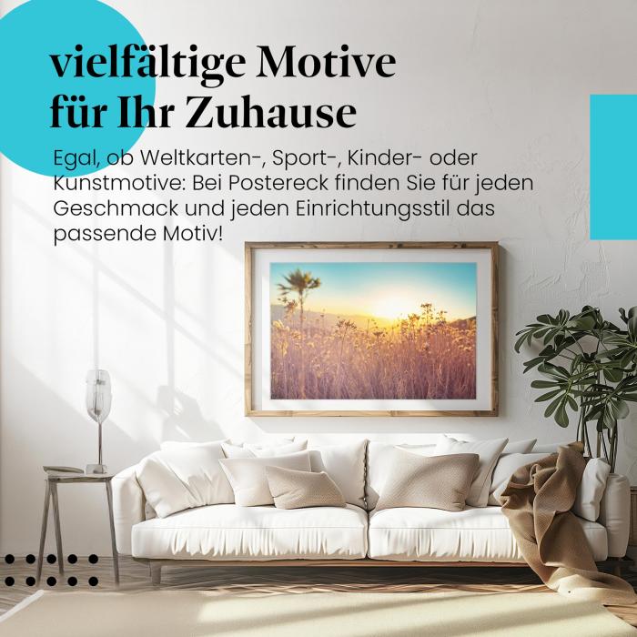 Leinwandbild "Gräser": Sonnenuntergang, warmes Licht - idyllisches Motiv.