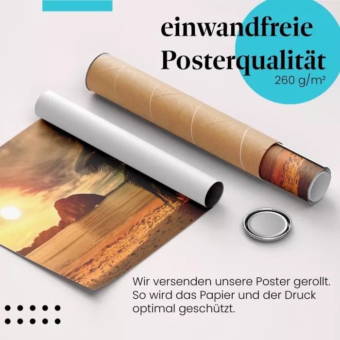 Tropischer Sonnenuntergang: Palme & Insel | Postereck 0456