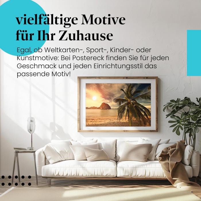 Preview: Tropischer Sonnenuntergang: Palme & Insel | Postereck 0456
