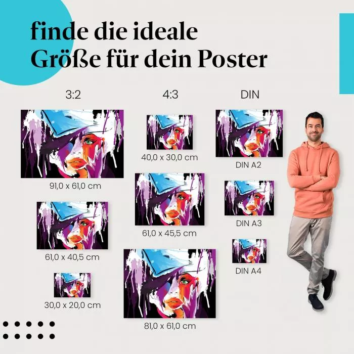 Abstrakte Kunst: Frau mit Hut & Farbe | Postereck 0834