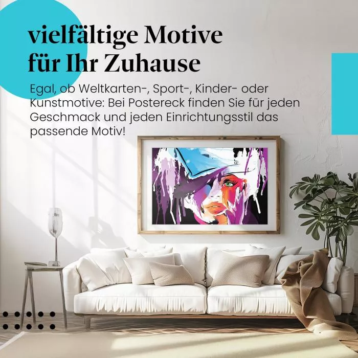 Abstrakte Kunst: Frau mit Hut & Farbe | Postereck 0834