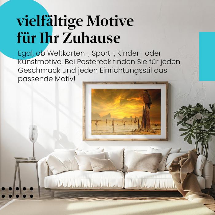 Dieses Leinwandbild mit dem Adler am See ist ein Hingucker für alle Naturliebhaber.