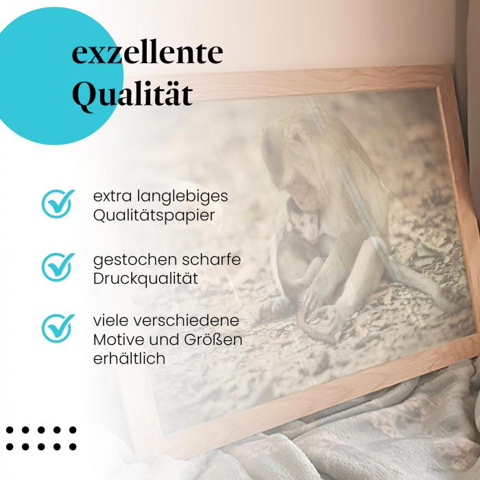 Gerahmtes Wandbild "Affenmutter mit Baby" - Ein herzerwärmendes Motiv voller Liebe und Fürsorge.