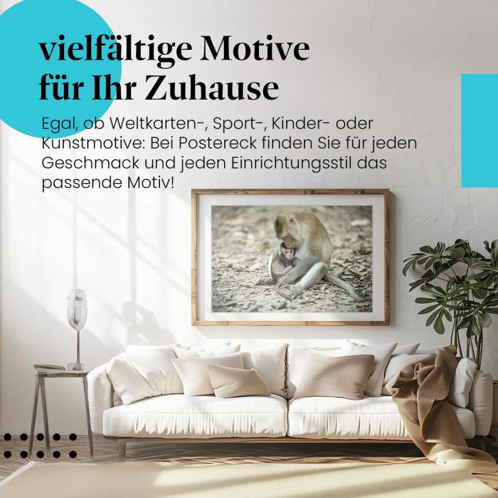 Leinwandbild "Affenmutter und Baby": Herzerwärmende Szene für Naturliebhaber!