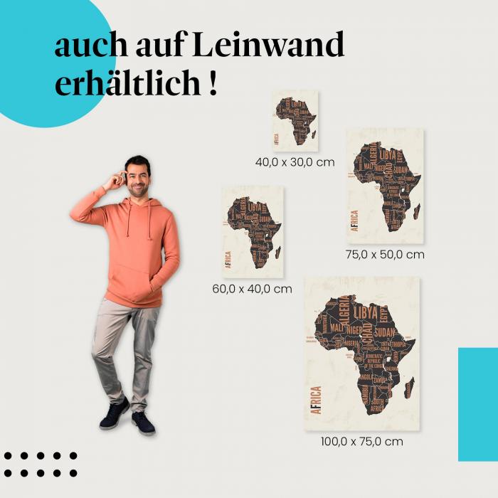 "Karte von Afrika" Leinwandbild: Detaillierte Darstellung in verschiedenen Größen für deine Wand!