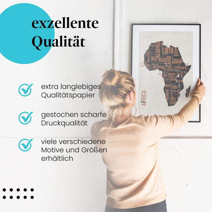 Gerahmtes Bild "Karte Afrika" im Vintage-Stil. Dekorativ & informativ für Afrika-Fans.