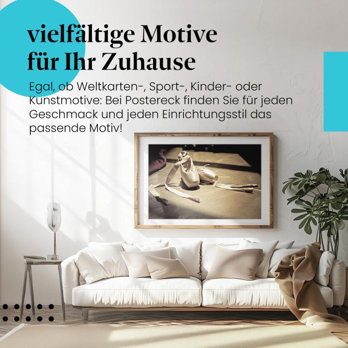 Leinwandbild "Ballettschuhe: Träume und Hingabe". Wanddeko für Ballett-Fans.