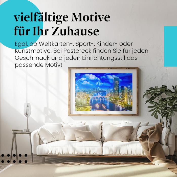 Leinwandbild "Bangkok Skyline": Nacht, Lichter, Boote - beeindruckend & modern!